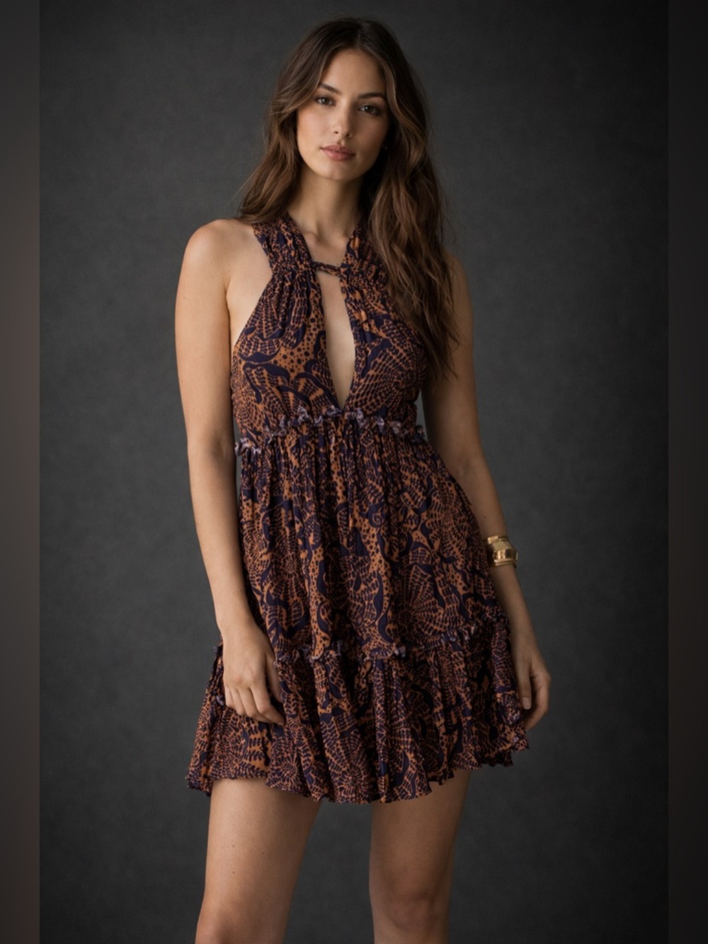 Free People Boho Printed Mini Dress Twist Back Cutout | Function & Fringe Edit